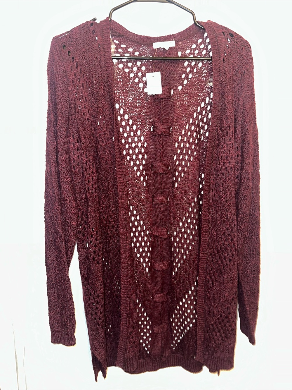 Maurices Burgundy Open Knit Cardigan Sweater L NWT